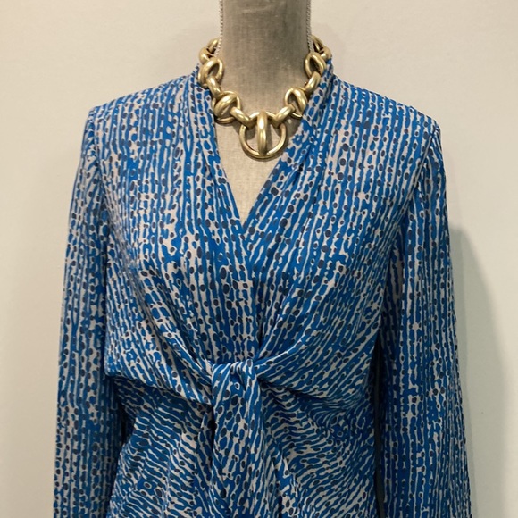 Kasper Teal Bow Tie Long Sleeve Blouse 10 - Picture 5 of 16